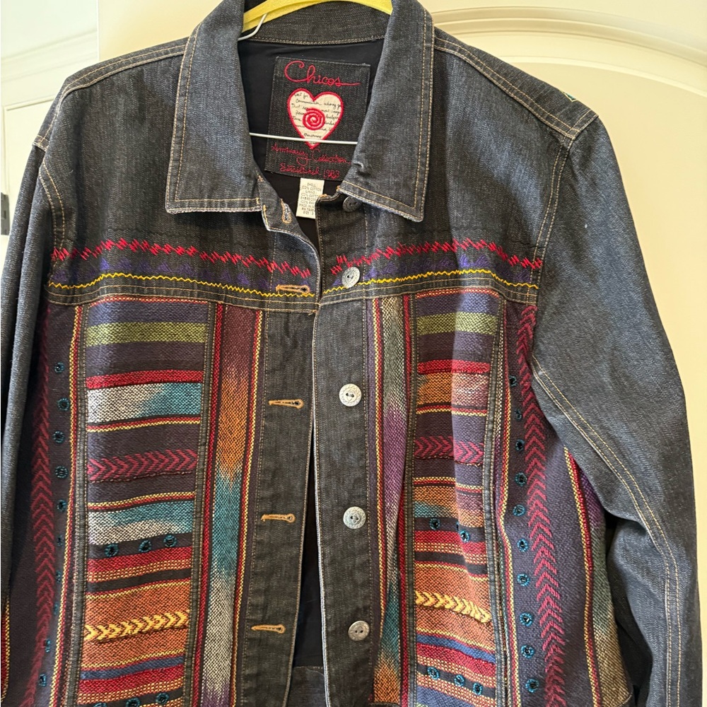 Chico's Vibrant Patterned Jean Jacket - image 1